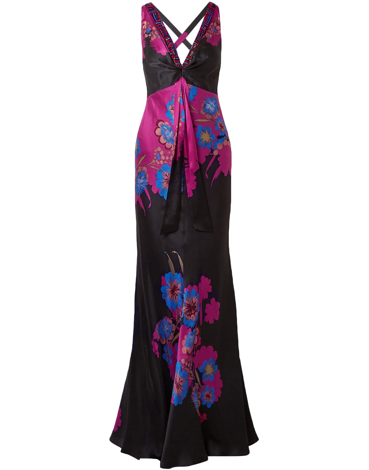 ETRO Silk Satin Trumpet Gown Size IT 46 / L Floral Beads Cross Back RRP €2605 gallery main photo