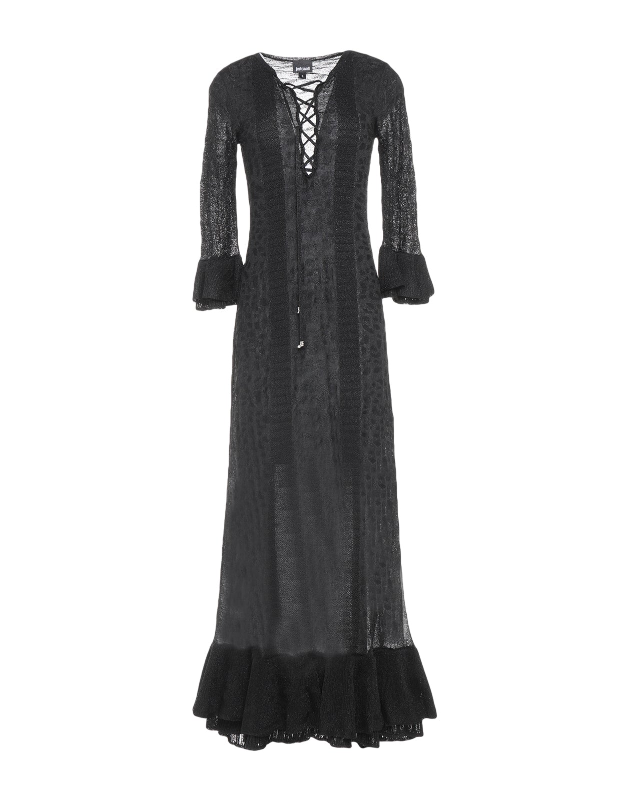 RRP €665 JUST CAVALLI Maxi Knitted Flounce Dress Size XS Lame Effect Lace Up gallery main photo