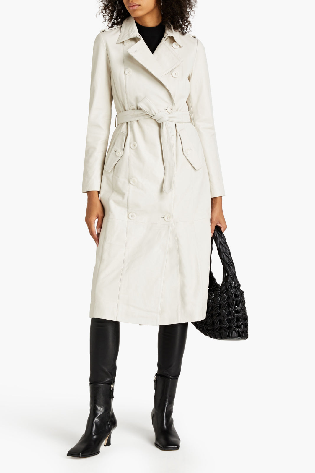 RRP€986 MUUBAA Leather Trench Coat UK8 US4 IT40 S Ivory Double Breasted gallery main photo