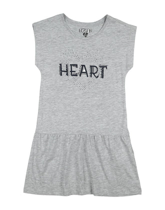 LOSAN T-Shirt Dress Size 12Y / 152CM Printed 'HEART' Rhinestones Melange gallery photo number 1