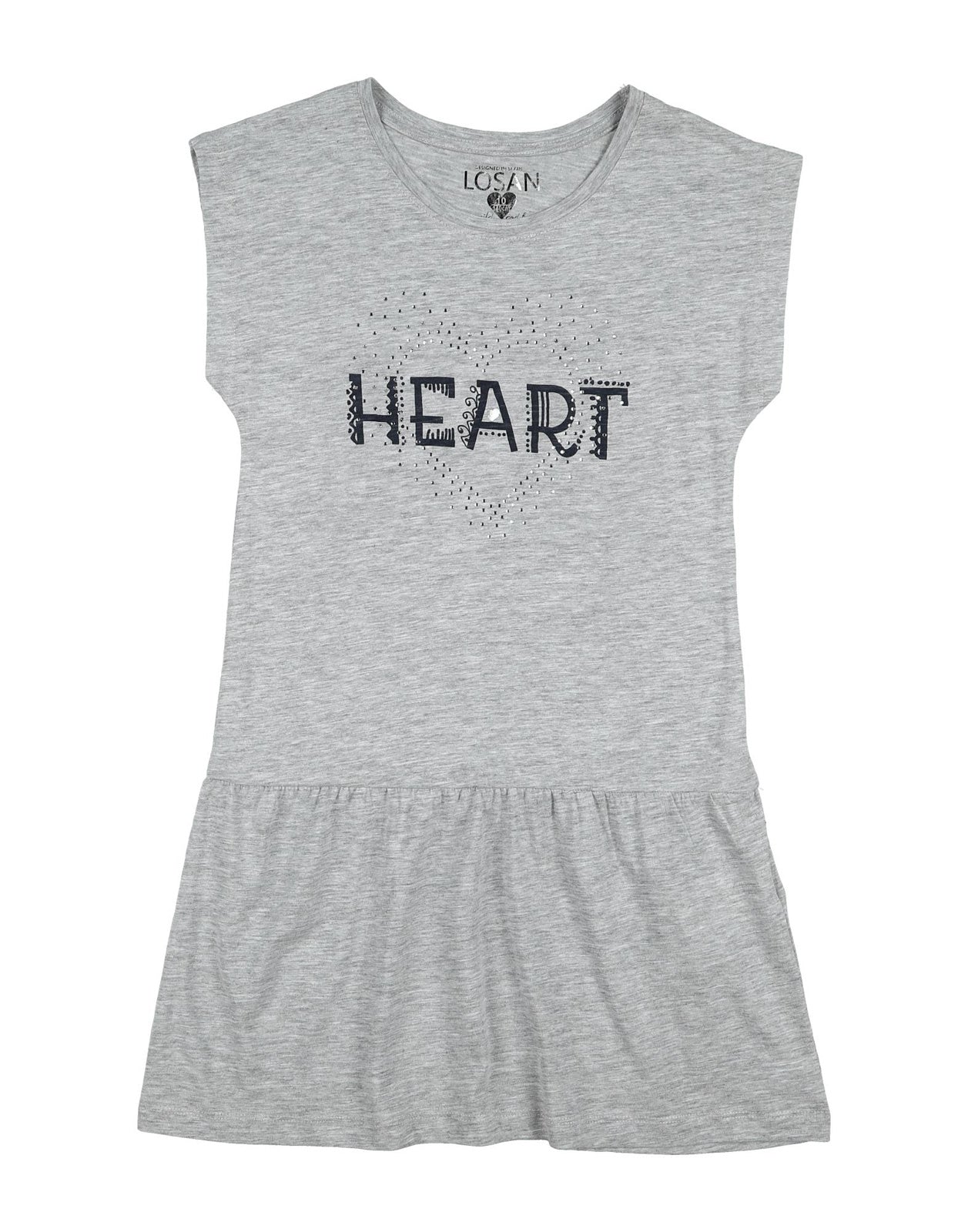 LOSAN T-Shirt Dress Size 12Y / 152CM Printed 'HEART' Rhinestones Melange gallery main photo