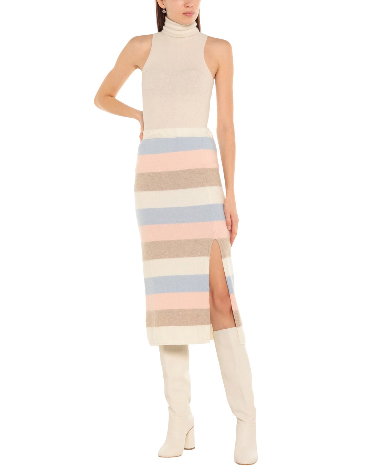 VICOLO Knitted Skirt One Size Cashmere Angora & Wool Blend Striped Made in Italy gallery main photo
