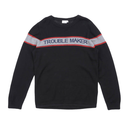 NAME IT Jumper Size 11-12Y / 146-152CM Thin Knit 'TROUBLE MAKER' Intarsia gallery photo number 2