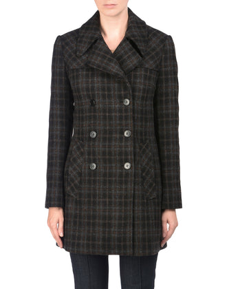 RRP €255 8 Wool Overcoat Size 44 / L Double Breasted Plaid Pattern Made in Italy gallery photo number 3