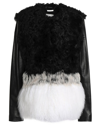 RRP €1595 ASHLEY B. Leather & Lamb Fur Coat Size L Colour Block gallery photo number 4