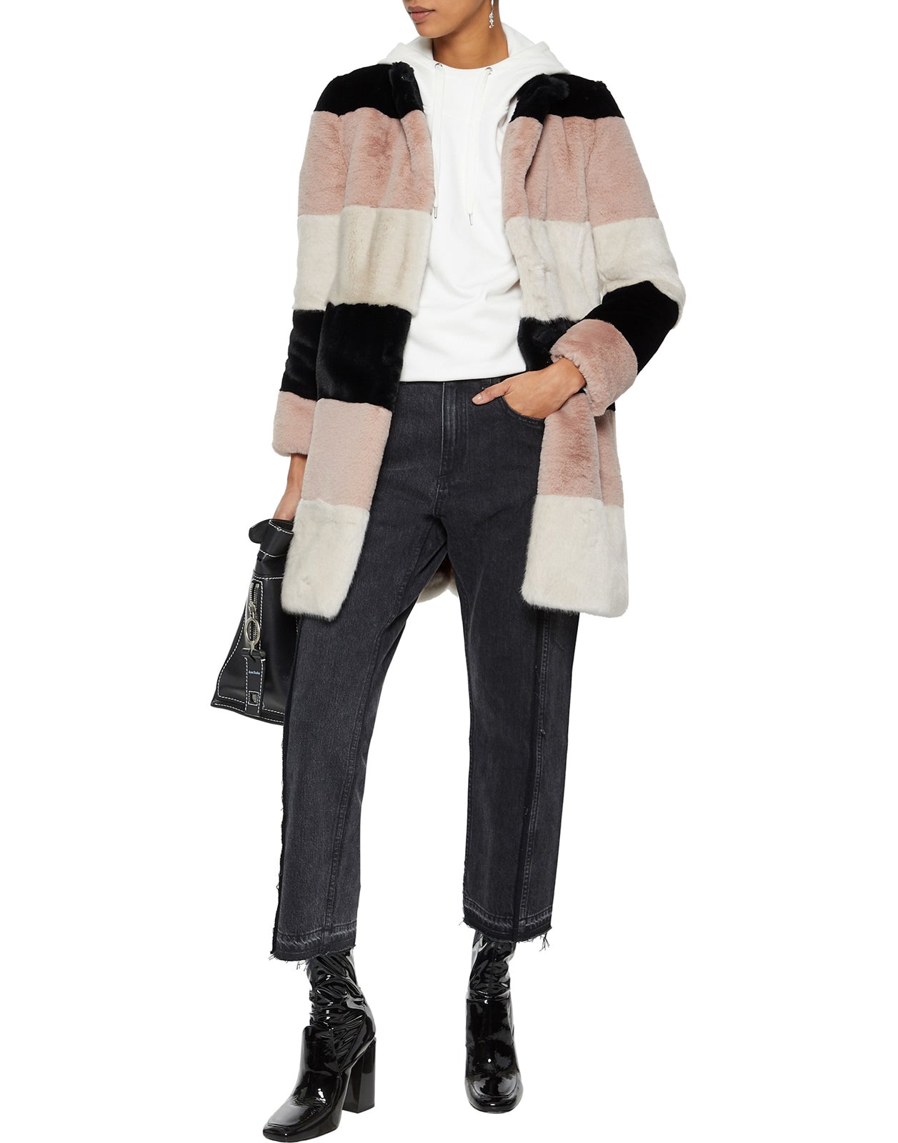 RRP €635 AINEA Faux Fur Coat Size 44 / L Fully Lined Colour Block Made in Italy gallery main photo