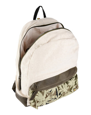 RRP €115 MANUEL RITZ Linen Backpack Large Partly Palm Trees Pattern Zip Closure