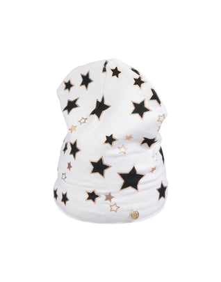 MICROBE By MISS GRANT Beanie Cap Size 1 / 3-6M Star Pattern Metallic Effect Logo