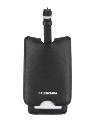 RRP €225 BALENCIAGA Leather Luggage Tag Crumpled Printed Logo Adjustable Strap gallery photo number 2