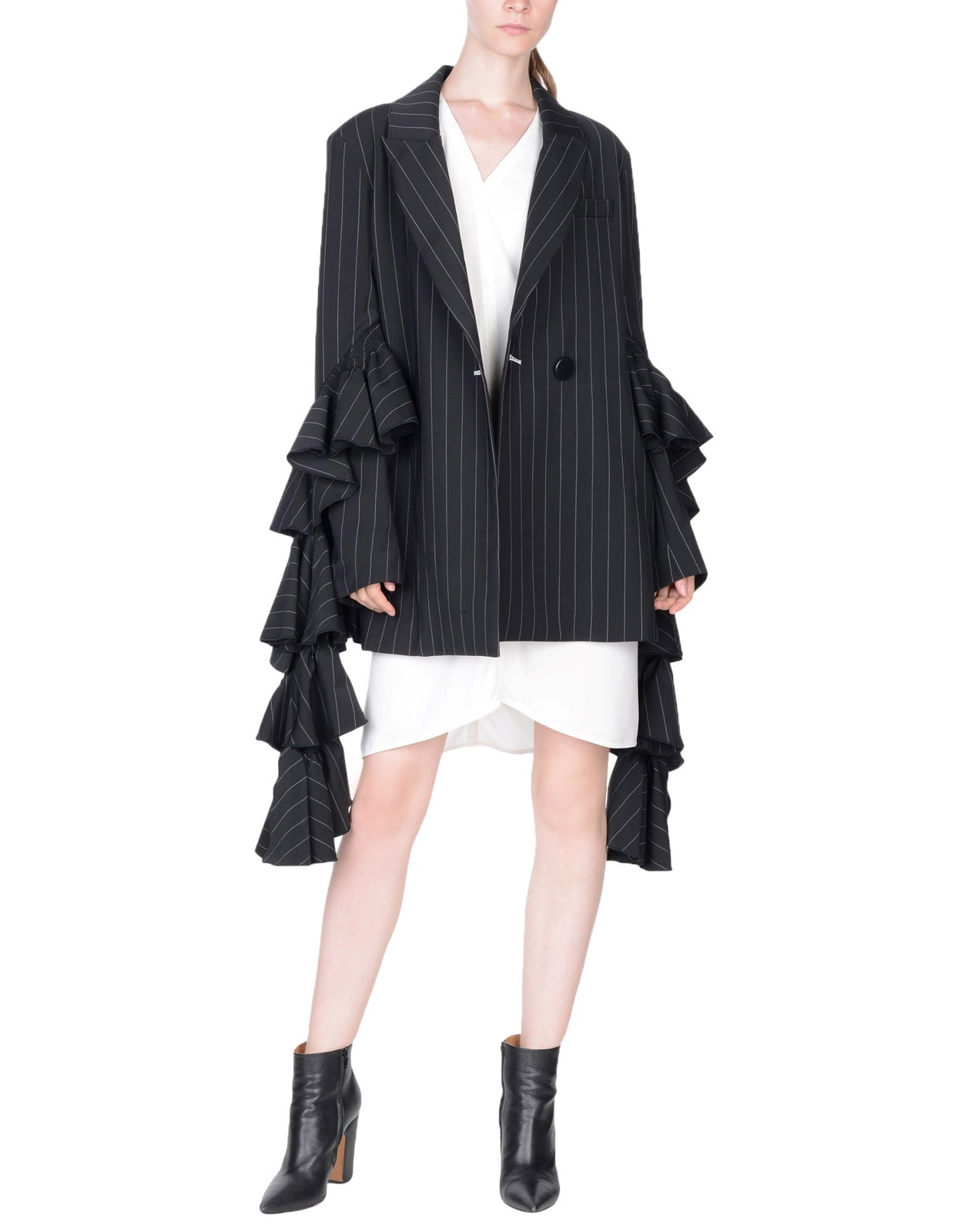 RRP €1980 ELLERY Blazer Jacket Size AU 10 M Wool Blend Silk Lined Ruffle Sleeves gallery main photo