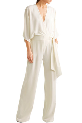 RRP €420 HALSTON Wrap Jumpsuit US2 XS Overlay Partly Lined V-Neck Wide Leg gallery photo number 2