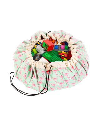 PLAY & GO Canvas 2in1 Storage Bag Playmat Drawstring Flamingo Print