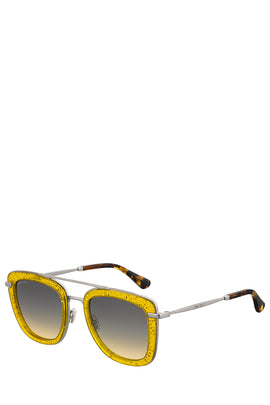 RRP€350 JIMMY CHOO GLOSSY/S Square Pilot Sunglasses Glittered Frame Gradient