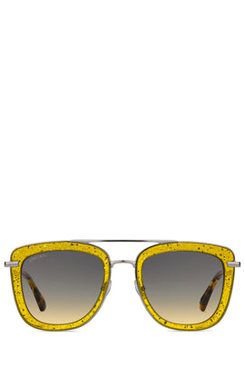 RRP€350 JIMMY CHOO GLOSSY/S Square Pilot Sunglasses Glittered Frame Gradient