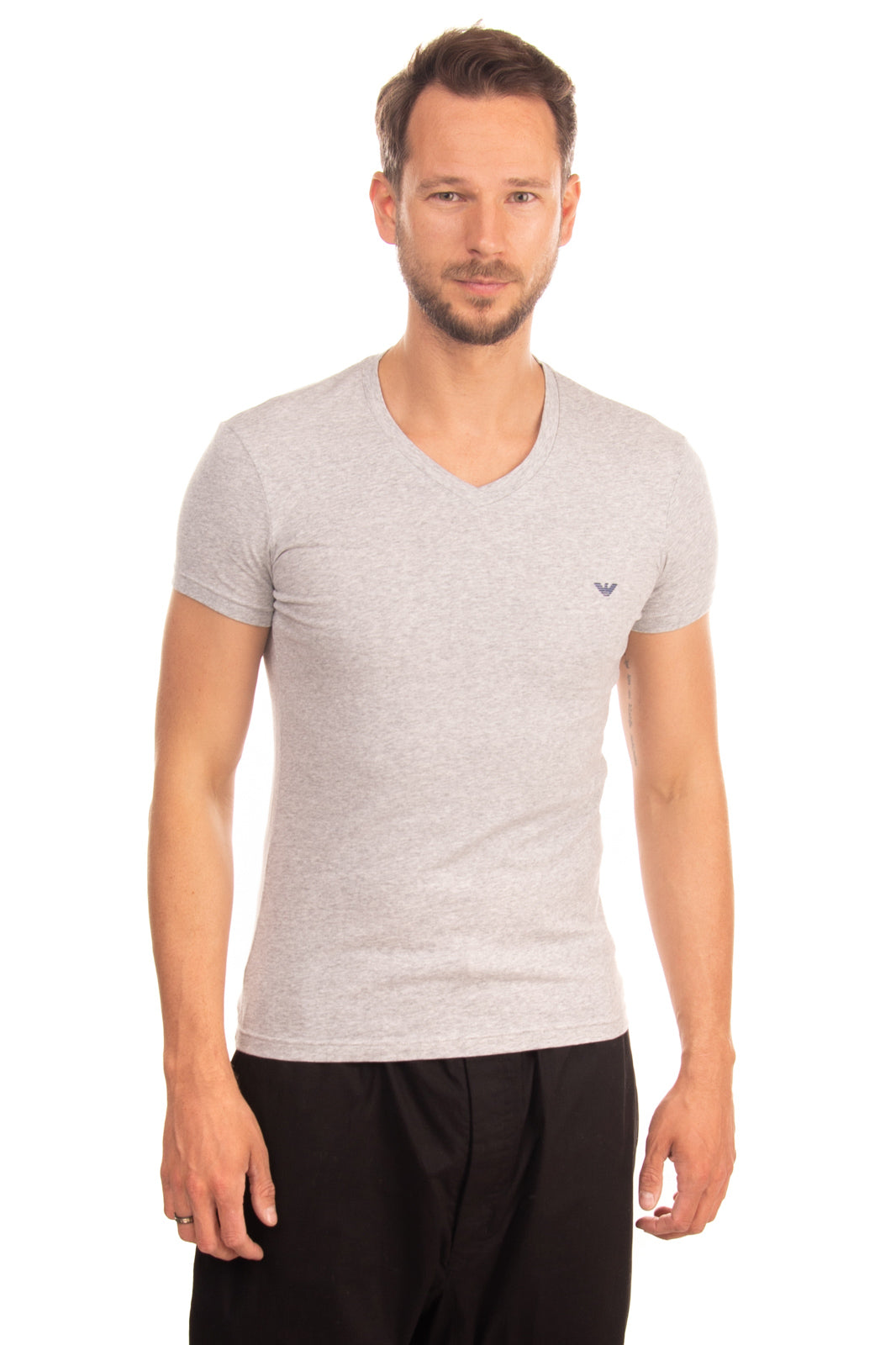 EMPORIO ARMANI T-Shirt Size 50 / L Melange Coated Logo Short Sleeve V-Neck gallery main photo
