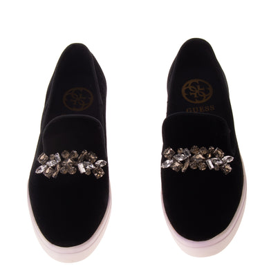 RRP €125 GUESS Velour Loafer Shoes Size 36 UK 3 US 5.5 Rhinestones Metal Logo