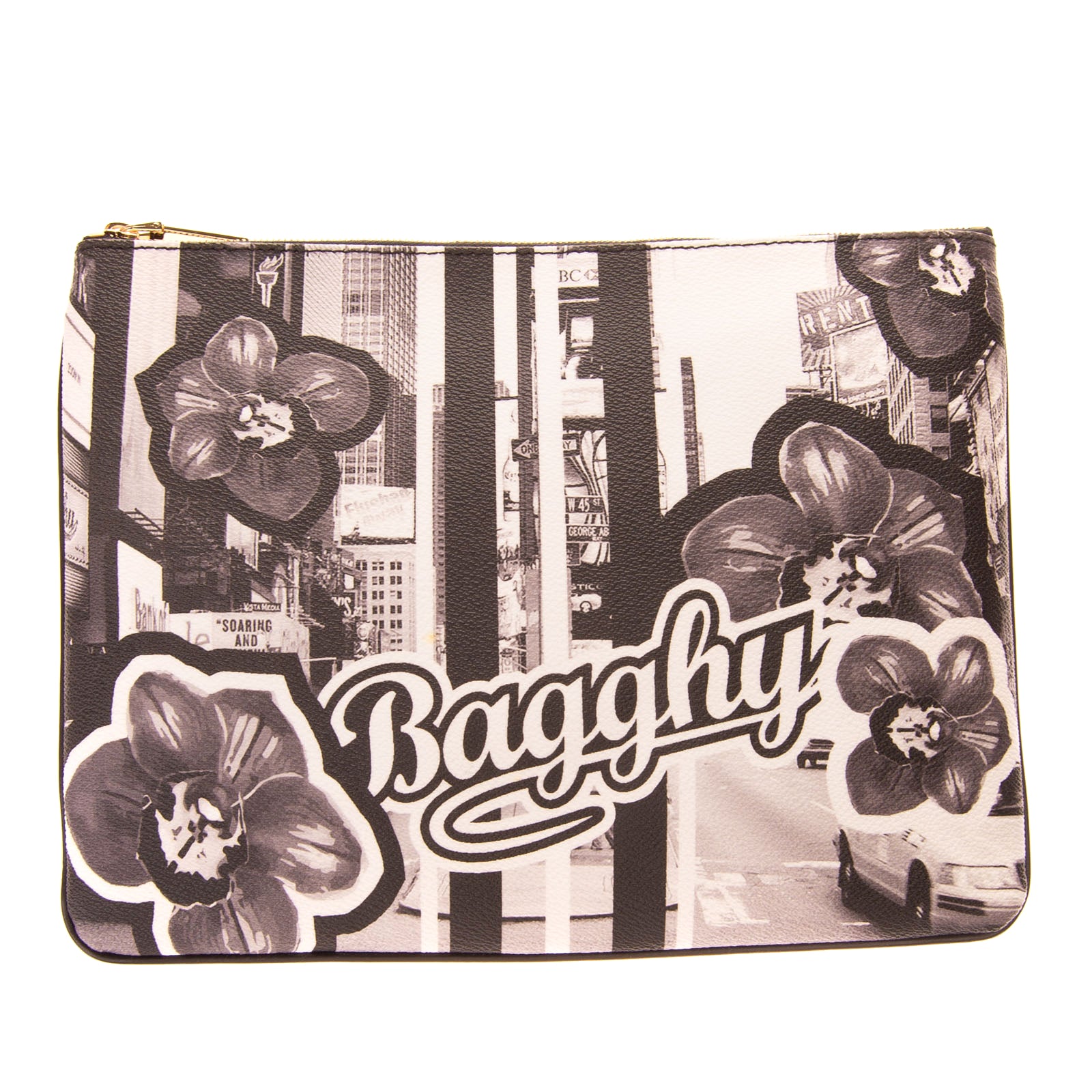 BAGGHY Clutch Bag Pouch Leather Details Printed Zip Made in Italy gallery main photo