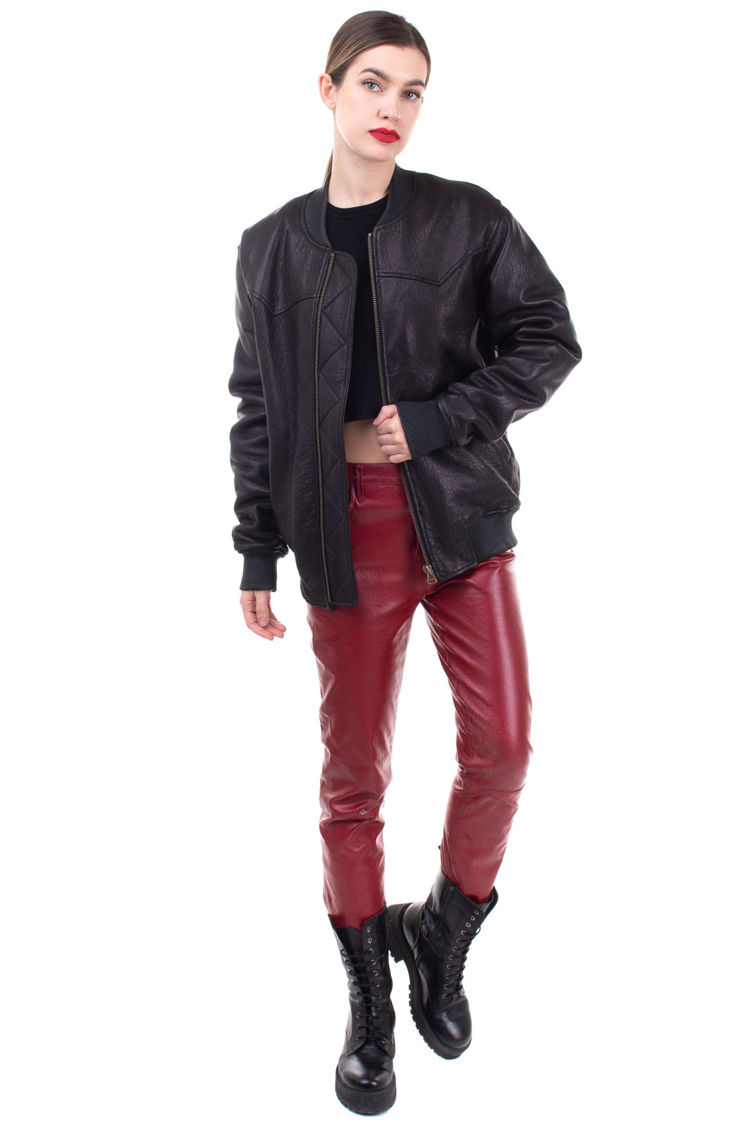 RRP €3020 MR & MRS ITALY Leather Bomber Jacket Size M Lamb Fur Inside Full Zip gallery main photo