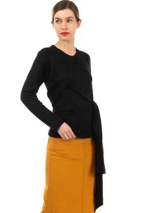 RRP €815 CHALAYAN Wool Thin Knit Top Size 38 / XS Black Wrap Around Made in UK gallery photo number 5