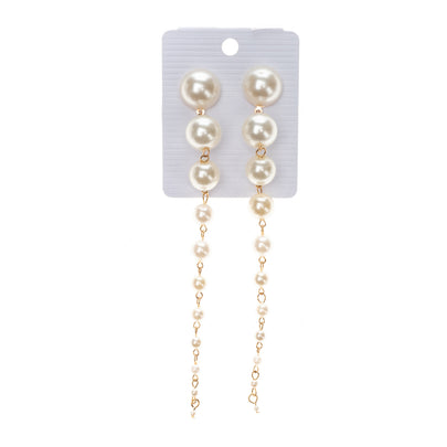 8 Faux Pearls Drops Earrings Two Tone Post Back Closure