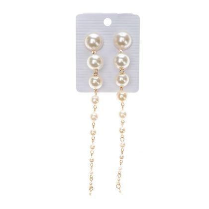 8 Faux Pearls Drops Earrings Two Tone Post Back Closure gallery photo number 1
