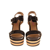 FORNARINA Leather Ankle Strap Sandals EU38 UK5 US7.5 Wedge Heel Striped Pattern gallery photo number 1