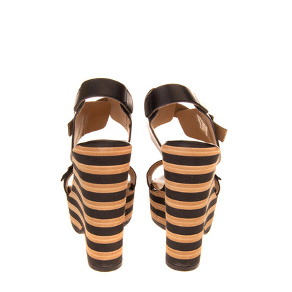 FORNARINA Leather Ankle Strap Sandals EU38 UK5 US7.5 Wedge Heel Striped Pattern gallery photo number 3