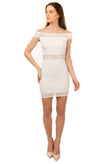 Crepe Mini Bodycon Dress Size IT 44 / M White Openwork Trim Off The Shoulder gallery photo number 1