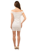 Crepe Mini Bodycon Dress Size IT 44 / M White Openwork Trim Off The Shoulder gallery photo number 3