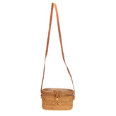 ORTYS Wicker Rattan Flap Crossbody Bucket Bag Contrast Details Made in Italy gallery photo number 1