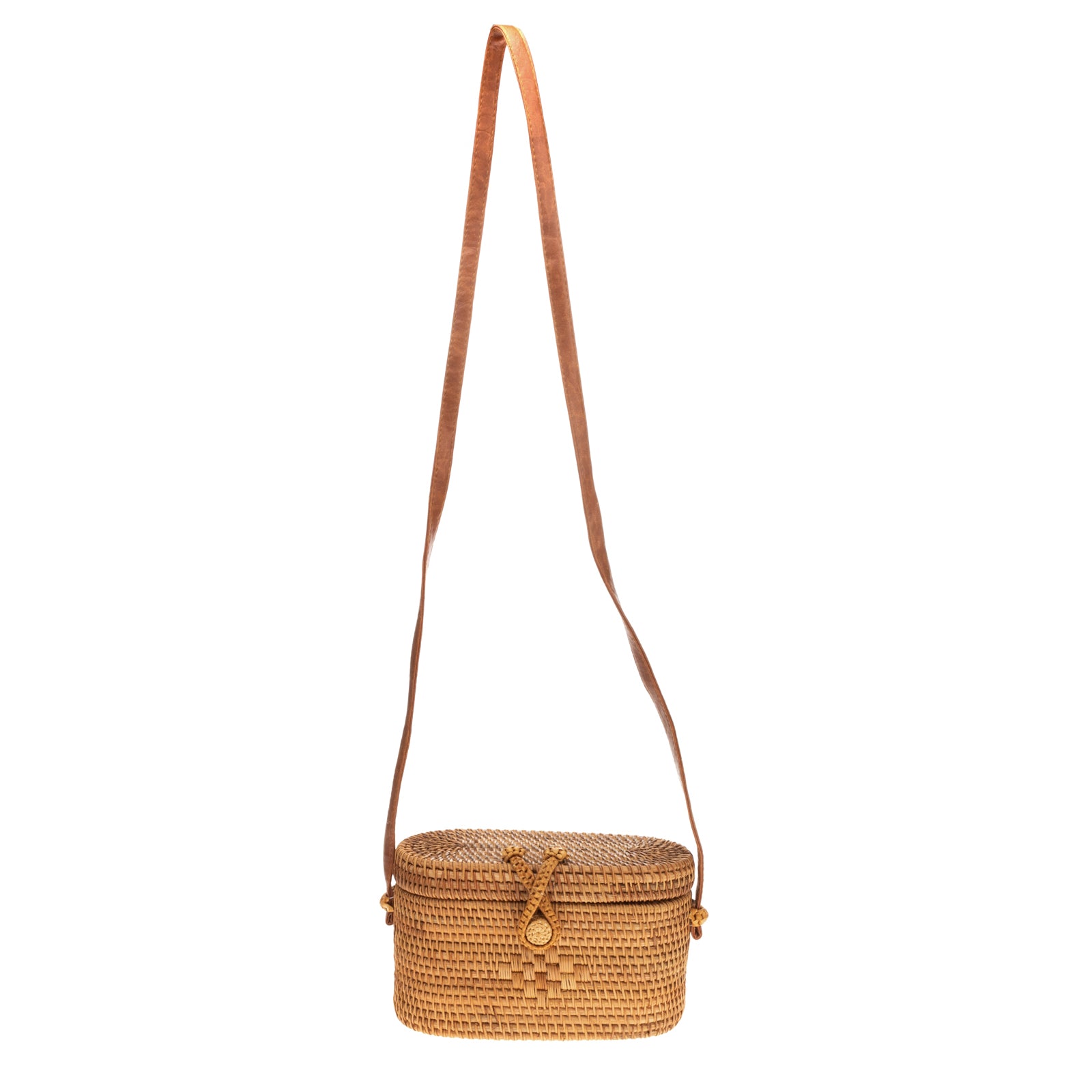 ORTYS Wicker Rattan Flap Crossbody Bucket Bag Contrast Details Made in Italy gallery main photo
