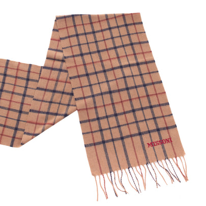 RRP €360 MISSONI Camel Hair Rectangle Scarf Windowpane Embroidered Made in Italy