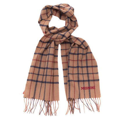 RRP €360 MISSONI Camel Hair Rectangle Scarf Windowpane Embroidered Made in Italy gallery photo number 1
