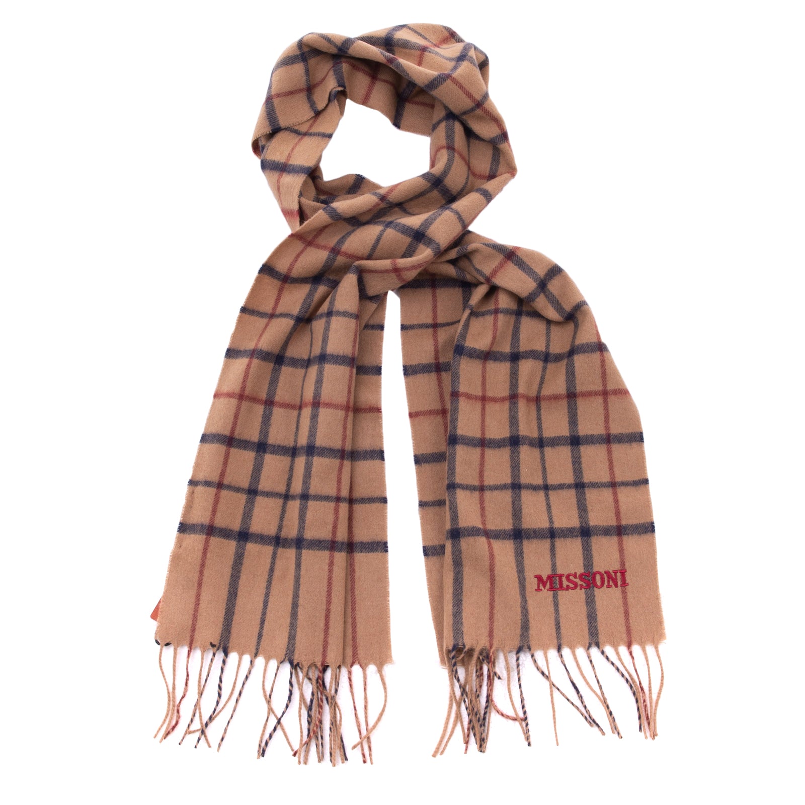 RRP €360 MISSONI Camel Hair Rectangle Scarf Windowpane Embroidered Made in Italy gallery main photo