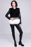 RRP€1280 ASHLEY B. Lamb Fur Jacket Size M Leather Sleeve Hook & Eye Crew Neck gallery photo number 1