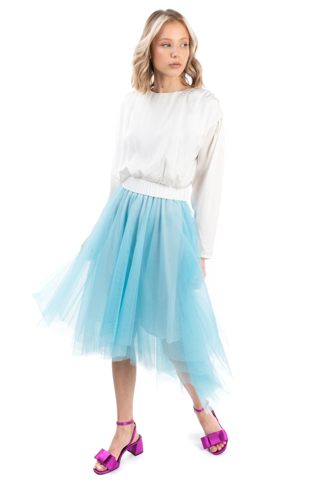 CAPPELLINI By PESERICO Tulle Flare Skirt Size IT 42  / M Asymmetric Hem RRP €230 gallery main photo