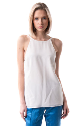 GINIA Silk Crepe Cami Top Size S Ivory Twisted Open Back Double Layer Crew Neck gallery photo number 2