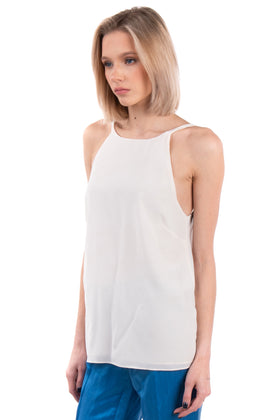 GINIA Silk Crepe Cami Top Size S Ivory Twisted Open Back Double Layer Crew Neck gallery photo number 3
