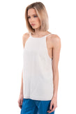 GINIA Silk Crepe Cami Top Size M Ivory Twisted Open Back Double Layer Crew Neck gallery photo number 3