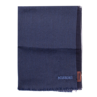 RRP €360 MISSONI Long Shawl / Wrap Scarf Wool & Silk Blend Striped Frayed Edges