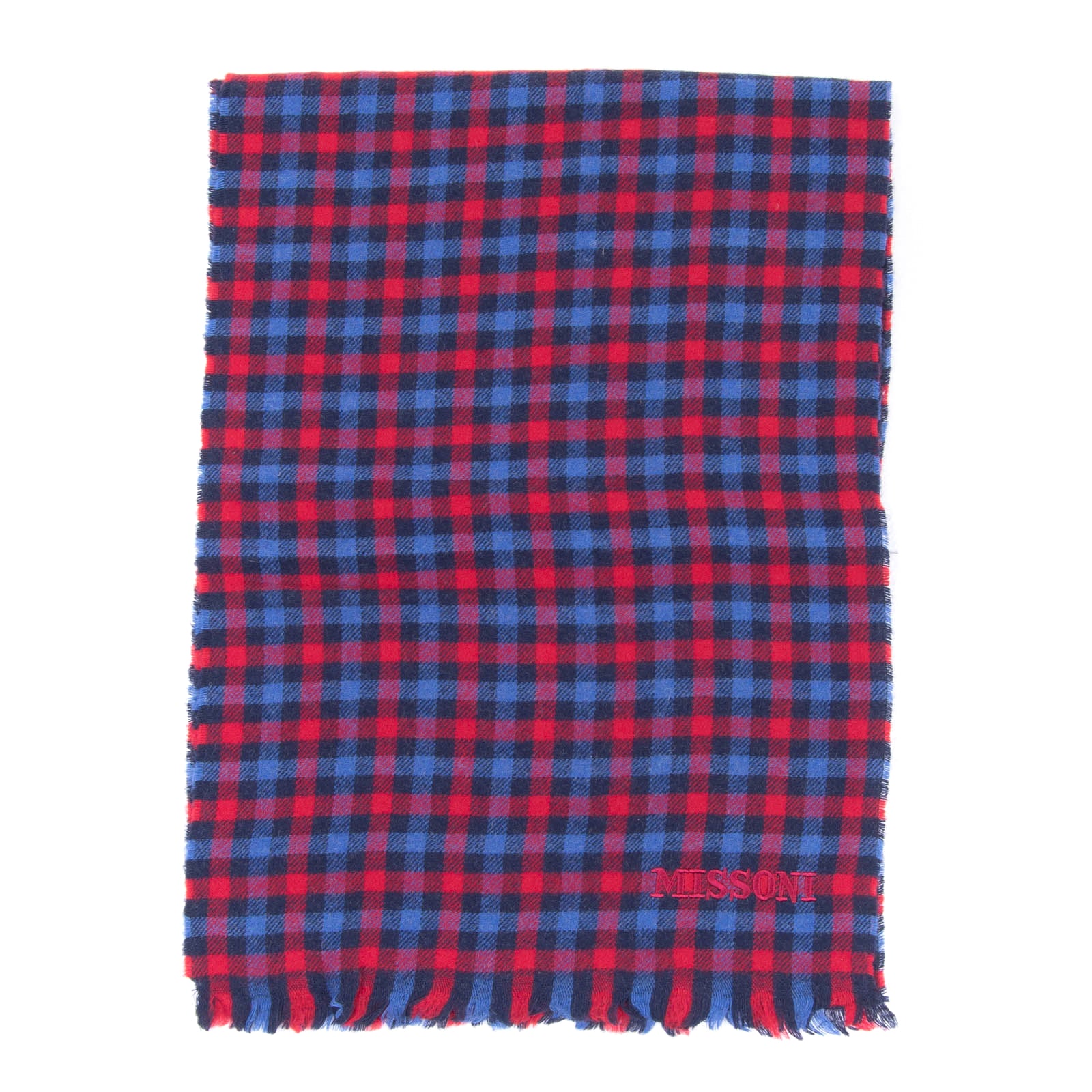 RRP €360 MISSONI Wool Long Shawl Wrap Scarf Tartan Frayed Edges Made in Italy gallery main photo