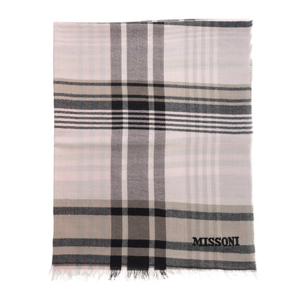 RRP€360 MISSONI Wool Shawl Wrap Scarf Large Tartan Frayed Edges Made in Italy gallery photo number 1