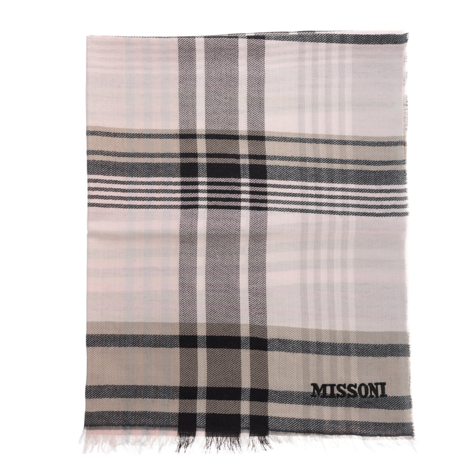 RRP€360 MISSONI Wool Shawl Wrap Scarf Large Tartan Frayed Edges Made in Italy gallery main photo