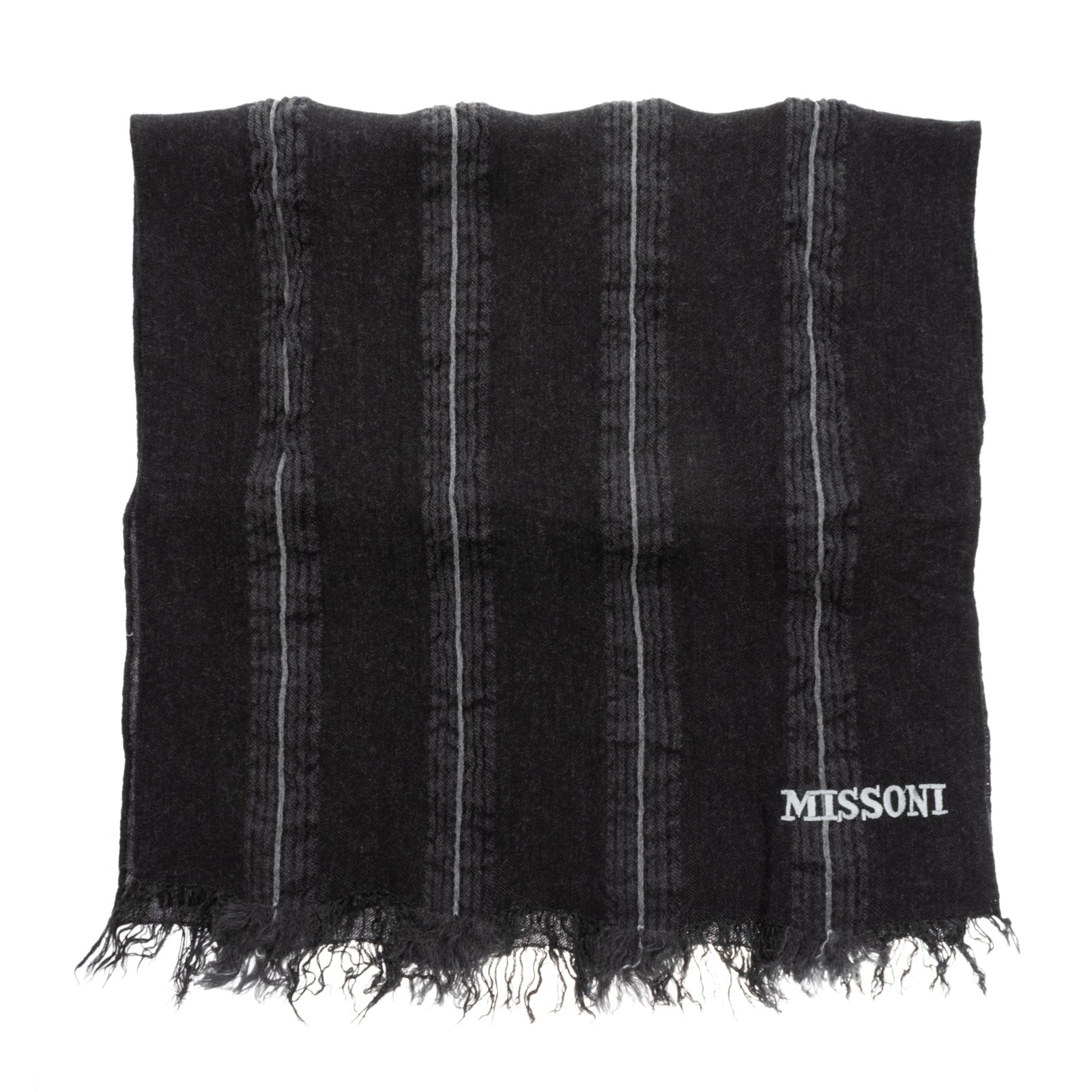 RRP€360 MISSONI Wool Long Shawl/Wrap Scarf Striped Fringe Textured Made in Italy gallery main photo