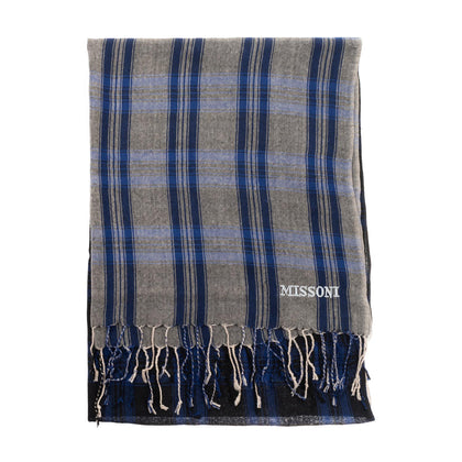 RRP €360 MISSONI Wool Shawl/Wrap Scarf Large Tartan Fringes Embroidered Logo gallery photo number 1