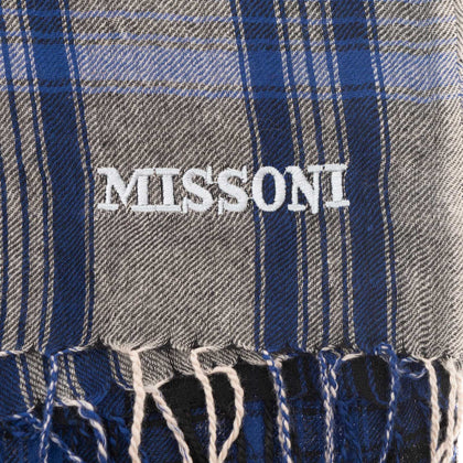 RRP €360 MISSONI Wool Shawl/Wrap Scarf Large Tartan Fringes Embroidered Logo gallery photo number 4