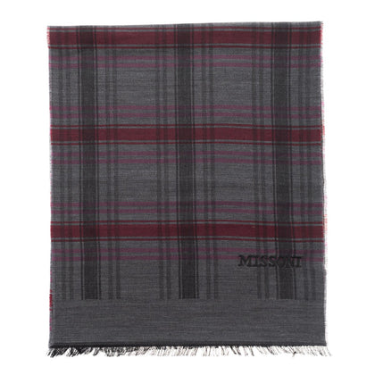 RRP €360 MISSONI Silk & Wool Long Shawl / Wrap Scarf Plaid Logo Embroidered Logo gallery photo number 1