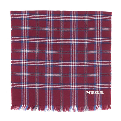 RRP €360 MISSONI Wool Long Shawl / Wrap Plaid Pattern Woven Frayed Made in Italy