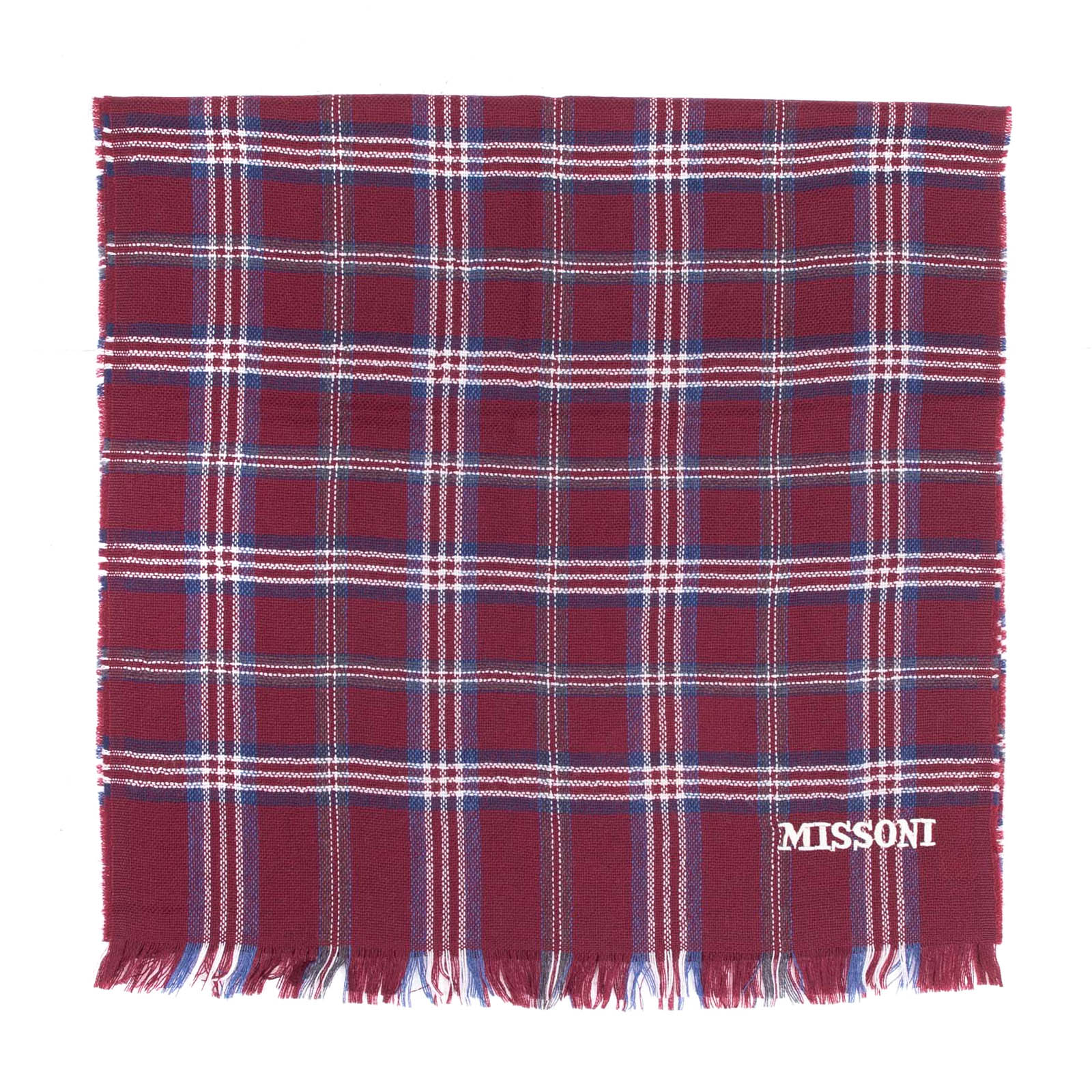 RRP €360 MISSONI Wool Long Shawl / Wrap Plaid Pattern Woven Frayed Made in Italy gallery main photo