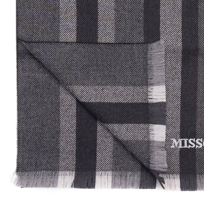 RRP €360 MISSONI Wool Long Shawl/Wrap Scarf Striped Frayed Edges Made in Italy